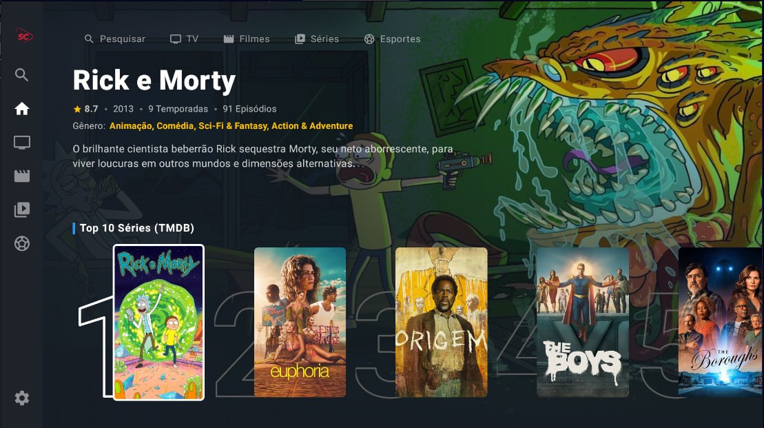 SCPlayer Interface na TV